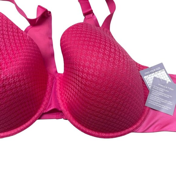 Catherines Underwire T-shirt Bra Floral Hot Pink Fuchsia Lace Textured NEW 50C - Picture 6 of 10